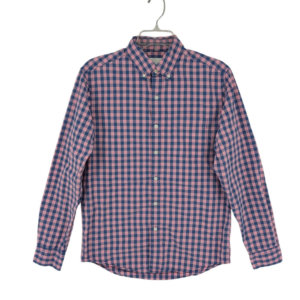 American Eagle‎ Mens Small Pink Navy Blue Gingham Check Cotton Button Down Shirt